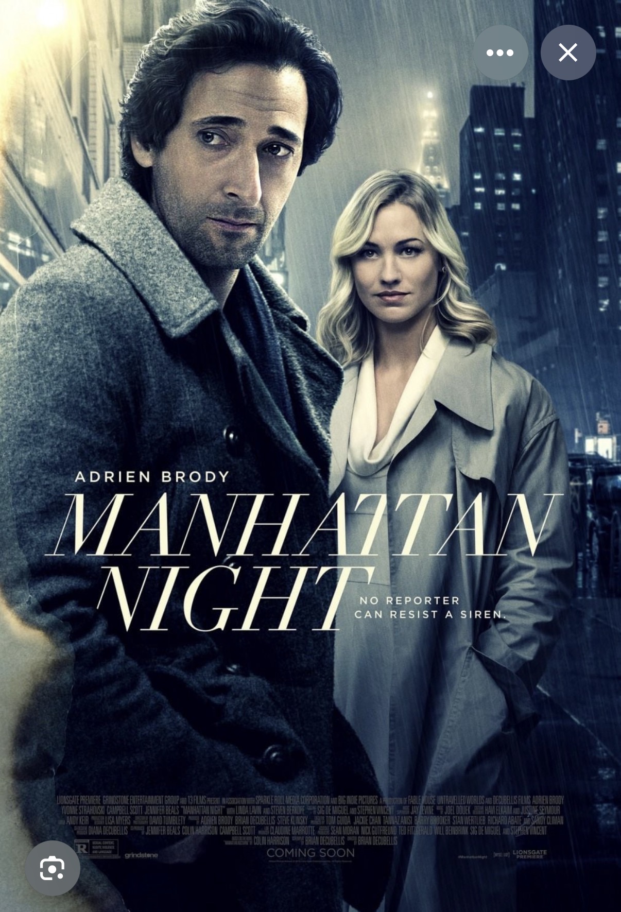 MANHATTAN NOCTURNE, Brian DeCubellis 2016, Adrien Brody, Yvonne Strahovski, Jennifer Beals (thriller sentimental)@.jpg